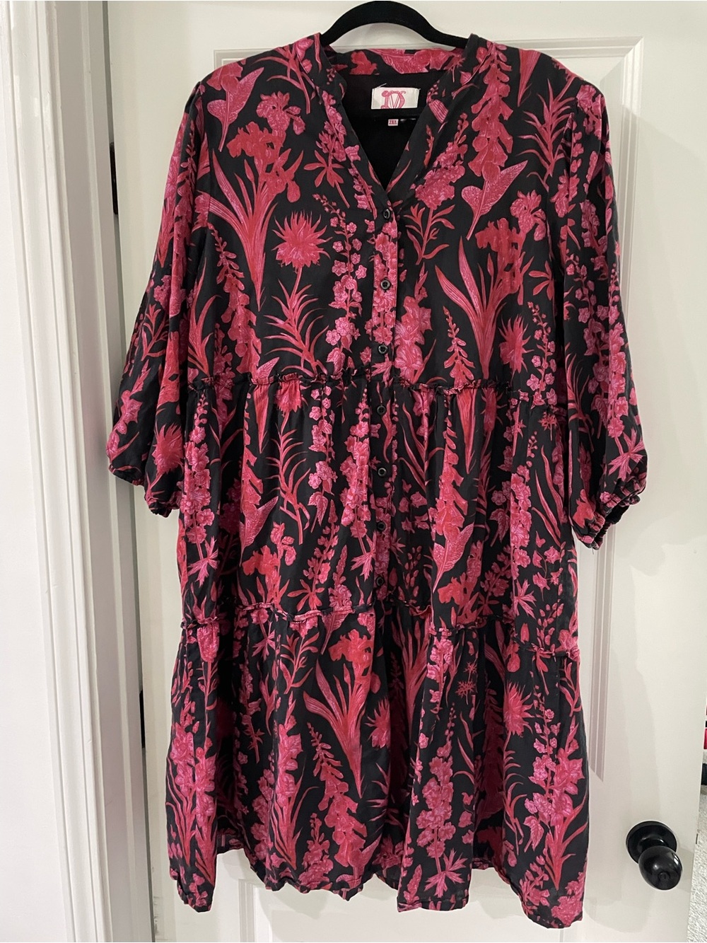 Victoria Dunn Midi Dress with Pink & Black Floral Print